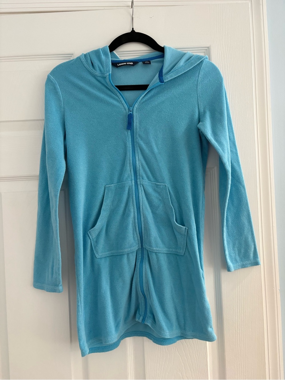 Lands' End Girls' Aqua Hooded Zip-Up Fleece Jacket